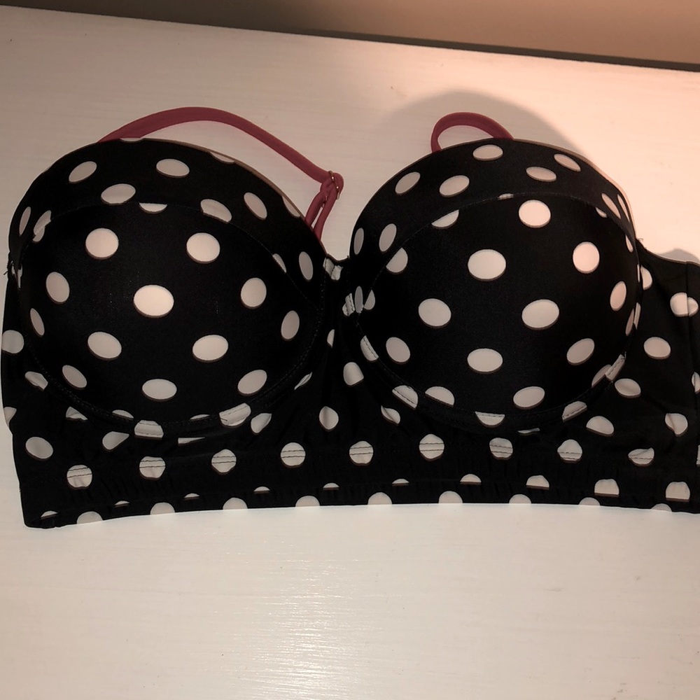 Black and white polka dot bikini top